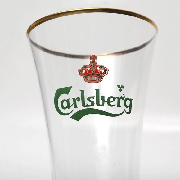 Vintage Carlsberg Gold Rim Beer Glass Pilsner Danish 16oz Drink Retro Bar - Picture 2 of 7